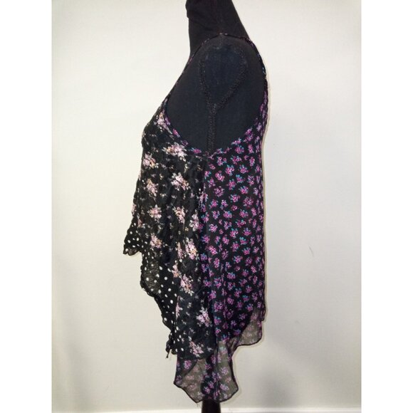 Wet Seal Junior's Black Pink Hi-Lo Floral Lace Tank Top Size Small - Picture 2 of 5